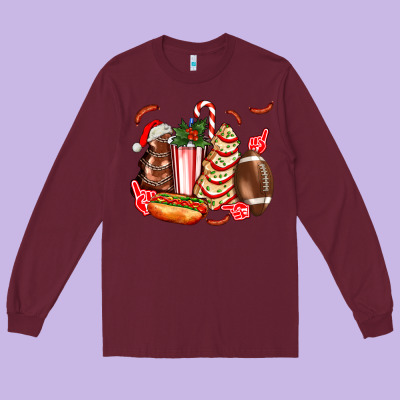 Christmas Tree Cake American Football  Ball And Hot Dogs Ado Long Sleeve Tee Designed By Adodesignshop