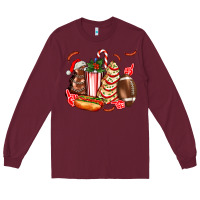 Burgundy Christmas tree cake American football  ball and hot dogs ado Long Sleeve Tee - AdoDesignShop