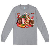 Heather Grey Christmas tree cake American football  ball and hot dogs ado Long Sleeve Tee - AdoDesignShop