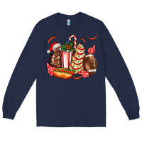 Navy Christmas tree cake American football  ball and hot dogs ado Long Sleeve Tee - AdoDesignShop