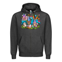 Charcoal Heather Easter gnomies with truck Zipper Hoodie - NancyCooperArtShop