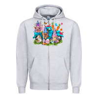 Heather Grey Easter gnomies with truck Zipper Hoodie - NancyCooperArtShop