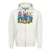 Oatmeal Heather Easter gnomies with truck Zipper Hoodie - NancyCooperArtShop