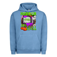 Pigment Pebble Blue Horror movies and chill Urban Hoodie - NancyCooperArtShop