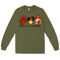 Army Green peace love firefighter Long Sleeve Tee - Artiststas
