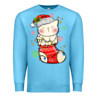 Ocean Blue christmas cat in Premium Sweatshirt - MaliasSmallBusiness