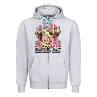 Heather Grey Easter Day Cow Zipper Hoodie - NancyCooperArtShop