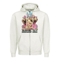 Oatmeal Heather Easter Day Cow Zipper Hoodie - NancyCooperArtShop
