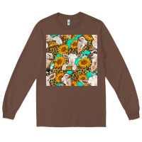 Chestnut sunflowers and goat western seamless pattern Long Sleeve Tee - BundleAndBundleShop