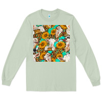 Matcha sunflowers and goat western seamless pattern Long Sleeve Tee - BundleAndBundleShop