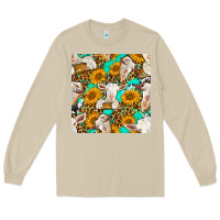 Mushroom sunflowers and goat western seamless pattern Long Sleeve Tee - BundleAndBundleShop