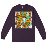 Plum sunflowers and goat western seamless pattern Long Sleeve Tee - BundleAndBundleShop