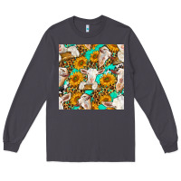 Smoke sunflowers and goat western seamless pattern Long Sleeve Tee - BundleAndBundleShop