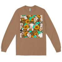 Toasted Coconut sunflowers and goat western seamless pattern Long Sleeve Tee - BundleAndBundleShop