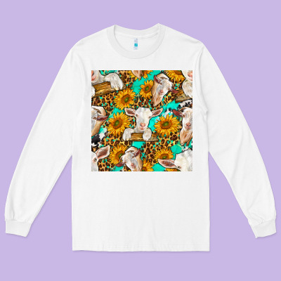 Sunflowers And Goat Western Seamless Pattern Long Sleeve Tee Designed By Bundleandbundleshop