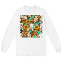 White sunflowers and goat western seamless pattern Long Sleeve Tee - BundleAndBundleShop