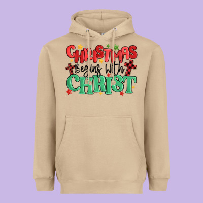 Christmas Begins With Christ Heavyweight Hoodie Designed By Maliassmallbusiness