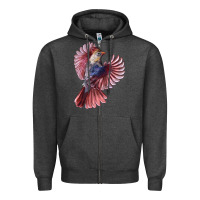 Charcoal Heather Flying Northern Cardinal Bird Zipper Hoodie - LillyAllenDesigns