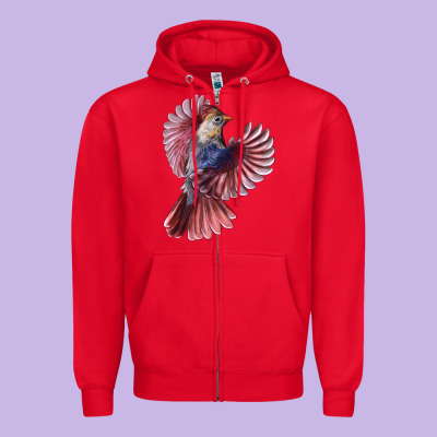 Flying Northern Cardinal Bird Zipper Hoodie Designed By Lillyallendesigns
