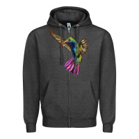 Charcoal Heather Flying Ruby Throated Hummingbird Zipper Hoodie - LillyAllenDesigns