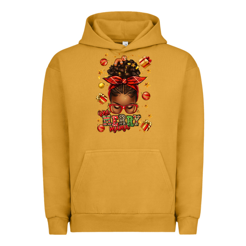 One Merry Mama Christmas Afro Messy Bun Urban Hoodie by texasbilliewilder | Teevron