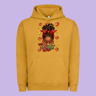 One Merry Mama Christmas Afro Messy Bun Urban Hoodie Designed By Texasbilliewilder
