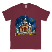 Burgundy Christmas church and snow grace and mercy Classic Tee - AdoDesignShop