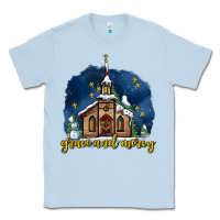Dusty Blue Christmas church and snow grace and mercy Classic Tee - AdoDesignShop