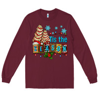 Burgundy tis the season christmas tree cake ado Long Sleeve Tee - AdoDesignShop