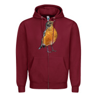 Burgundy American Robin Bird Zipper Hoodie - LillyAllenDesigns
