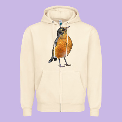 American Robin Bird Zipper Hoodie Designed By Lillyallendesigns