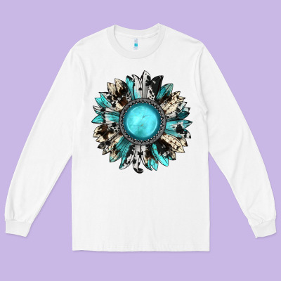 Western Sunflower Gemstone Long Sleeve Tee Designed By Jahusdesignshop