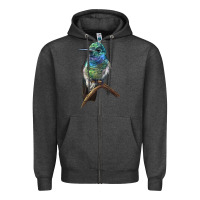 Charcoal Heather Ruby Throcuted Hummingbird Zipper Hoodie - LillyAllenDesigns