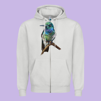 Ruby Throcuted Hummingbird Zipper Hoodie Designed By Lillyallendesigns