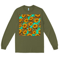 Army Green sunflowers and leopard western seamless pattern Long Sleeve Tee - BundleAndBundleShop