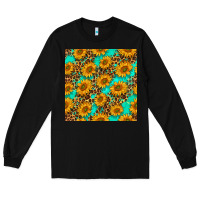 Black sunflowers and leopard western seamless pattern Long Sleeve Tee - BundleAndBundleShop