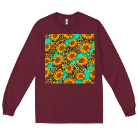 Burgundy sunflowers and leopard western seamless pattern Long Sleeve Tee - BundleAndBundleShop
