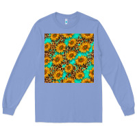 Colony Blue sunflowers and leopard western seamless pattern Long Sleeve Tee - BundleAndBundleShop