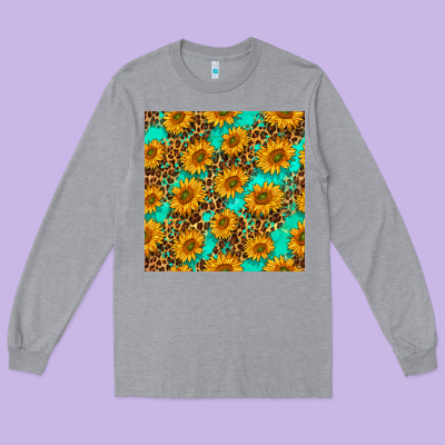 Sunflowers And Leopard Western Seamless Pattern Long Sleeve Tee Designed By Bundleandbundleshop