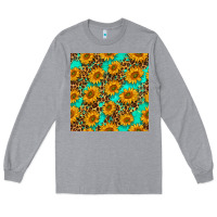 Heather Grey sunflowers and leopard western seamless pattern Long Sleeve Tee - BundleAndBundleShop