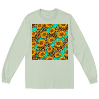 Matcha sunflowers and leopard western seamless pattern Long Sleeve Tee - BundleAndBundleShop