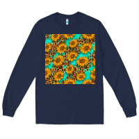 Navy sunflowers and leopard western seamless pattern Long Sleeve Tee - BundleAndBundleShop