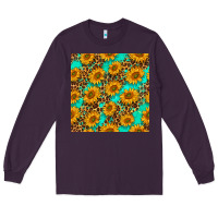 Plum sunflowers and leopard western seamless pattern Long Sleeve Tee - BundleAndBundleShop