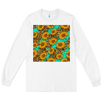 White sunflowers and leopard western seamless pattern Long Sleeve Tee - BundleAndBundleShop
