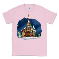 Bubblegum Pink Christmas church and snow Classic Tee - AdoDesignShop