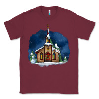 Burgundy Christmas church and snow Classic Tee - AdoDesignShop