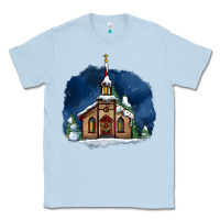 Dusty Blue Christmas church and snow Classic Tee - AdoDesignShop