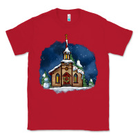 Red Christmas church and snow Classic Tee - AdoDesignShop
