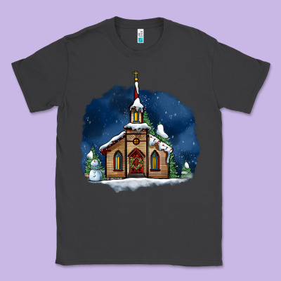 Christmas Church And Snow Classic Tee Designed By Adodesignshop