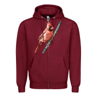 Burgundy Northern Cardinal Bird Zipper Hoodie - LillyAllenDesigns